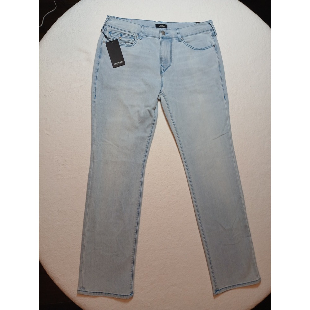 NWT True Religion Ricky SN Flap Straight Jeans 34x34 Light Endless Wash 701452
